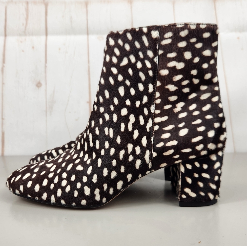 J. Crew Black and White Spotted Pony Hair Ankle Boots